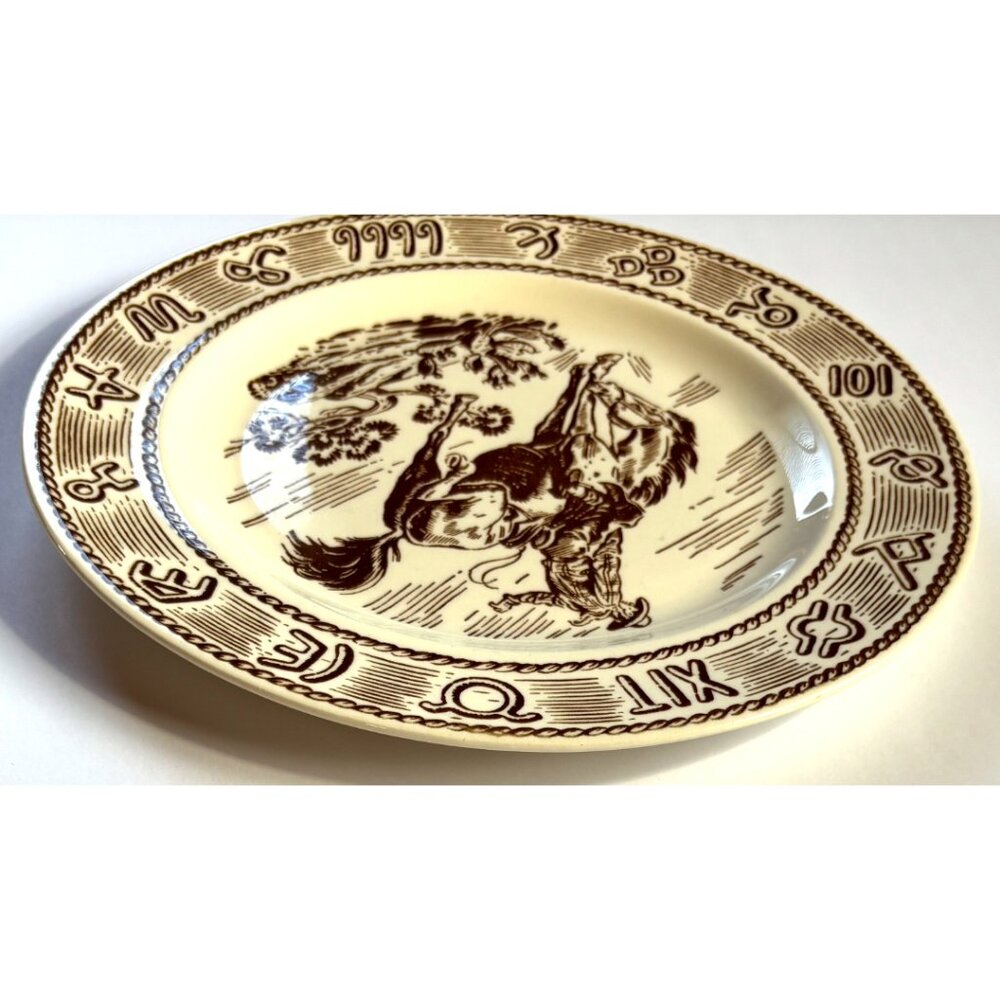 Vintage Cattle Brand Design Cowboy Horse Ceramic Plate Frisco Texas King Ranch - Picture 3 of 6